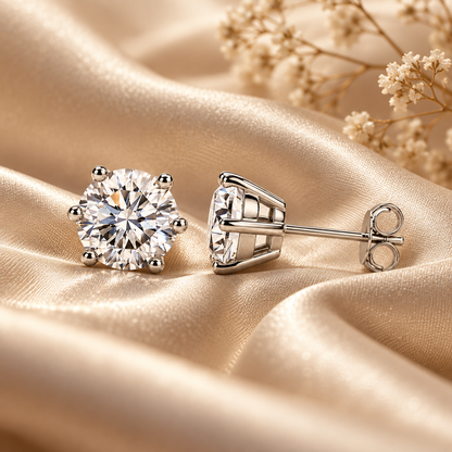 Round Brilliant Moissanite Stud Earrings – Classic Solitaire Earrings