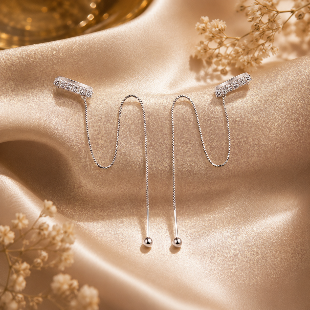 Moissanite Threader Chain Earrings
