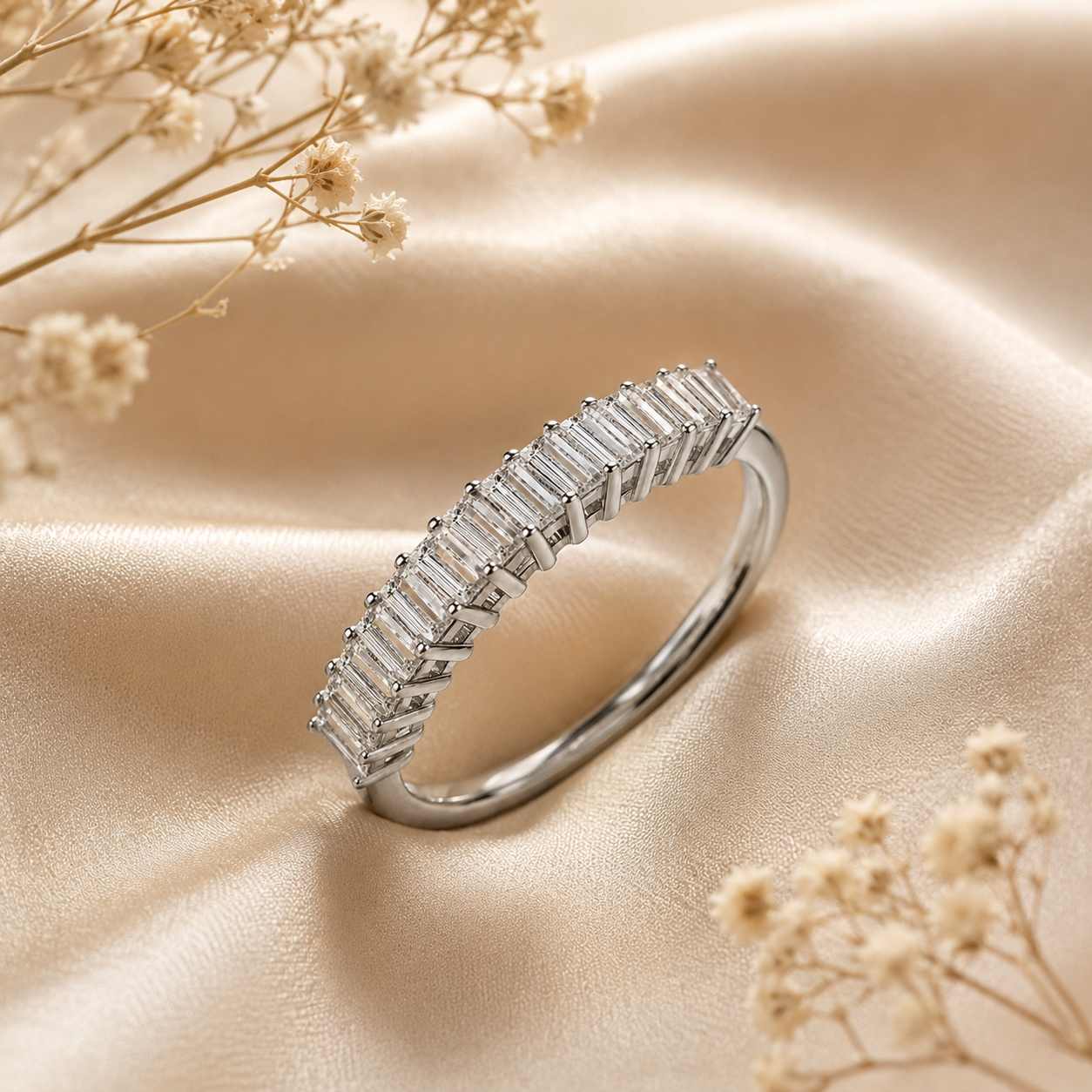 1ct Emerald Cut Moissanite Half-Eternity Wedding Band