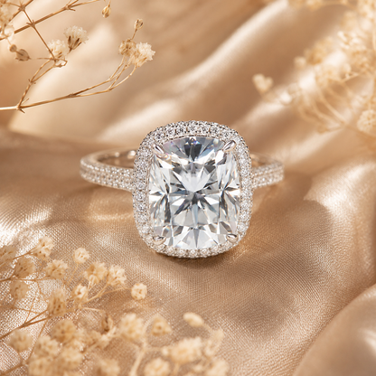 5ct Cushion Cut Moissanite Halo Engagement Ring