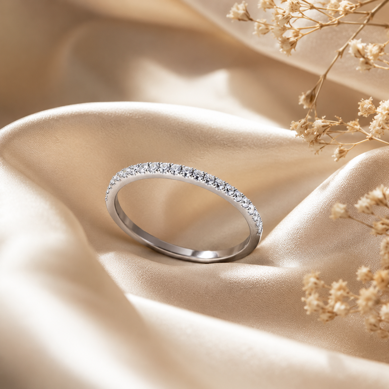 Round Brilliant Moissanite Pavé Half-Eternity Wedding Band