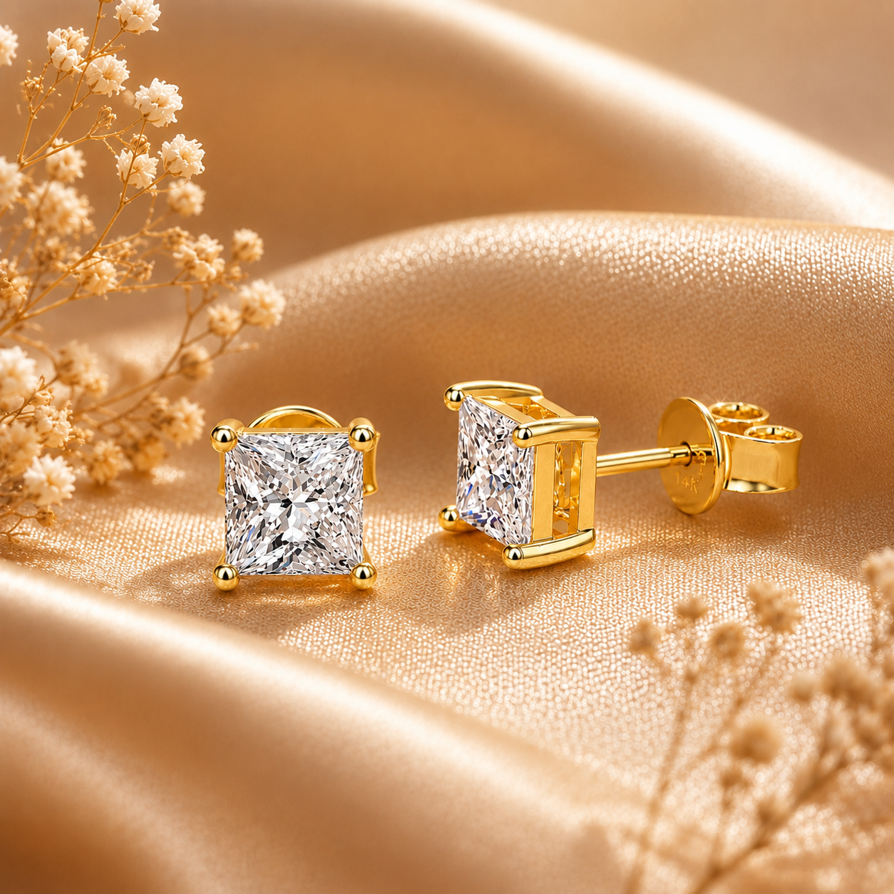 Princess Cut Moissanite Solitaire Stud Earrings