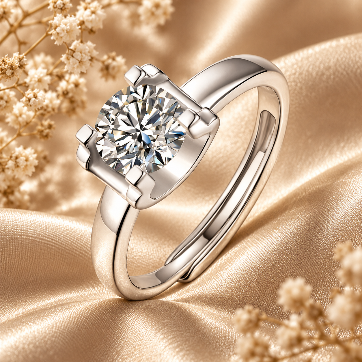 1ct Round Brilliant Moissanite Solitaire Adjustable Engagement Ring