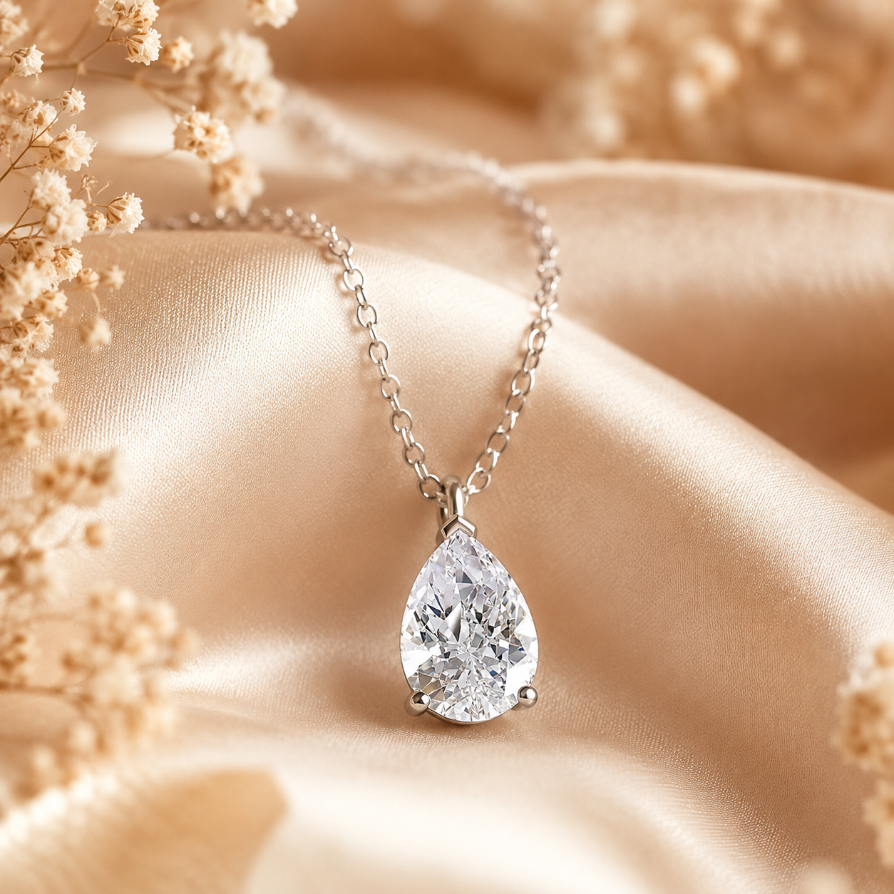 Pear Cut Moissanite Solitaire Pendant Necklace