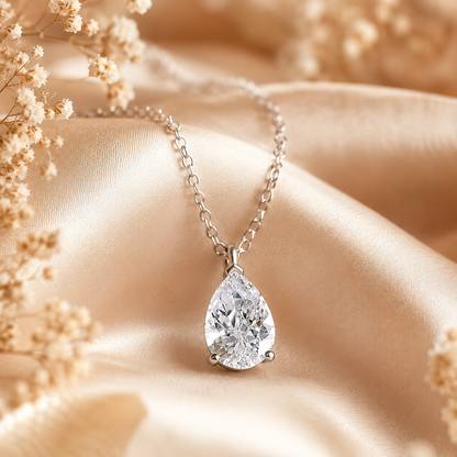 Pear Cut Moissanite Solitaire Pendant Necklace