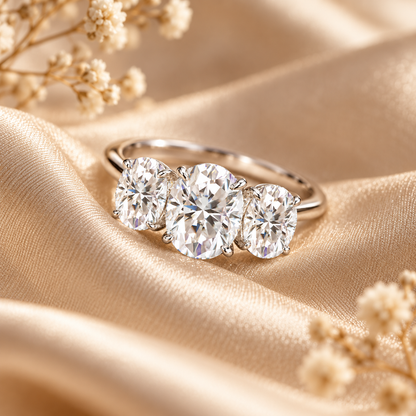 4ct Oval Cut Moissanite Trilogy Engagement Ring