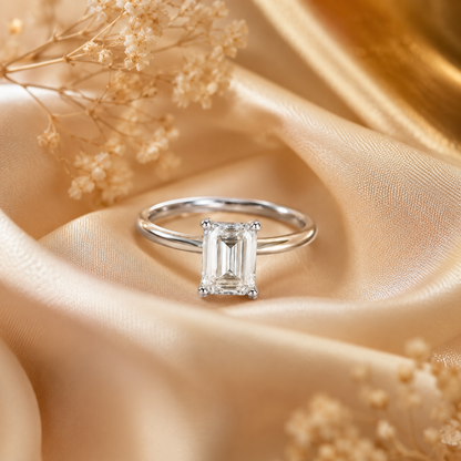 Emerald Cut Moissanite Solitaire Engagement Ring