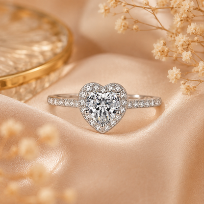 Heart Halo Moissanite Engagement Ring