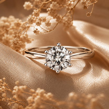 Classic 6 Prong Tiffany Style Solitaire Moissanite Engagement Ring