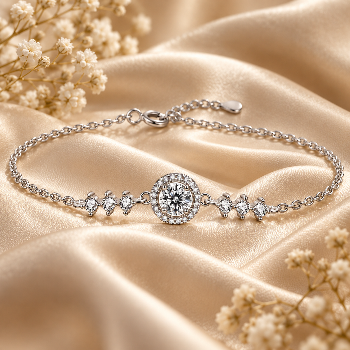 1ct Round Brilliant Moissanite Halo Centrepiece Bracelet