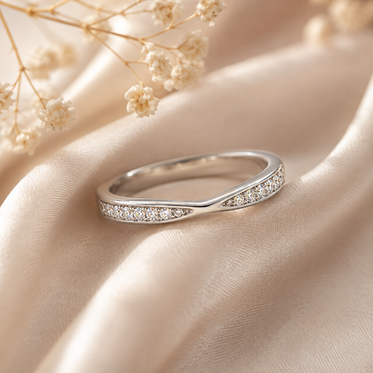 Round Brilliant Moissanite Curved Half Eternity Wedding Band