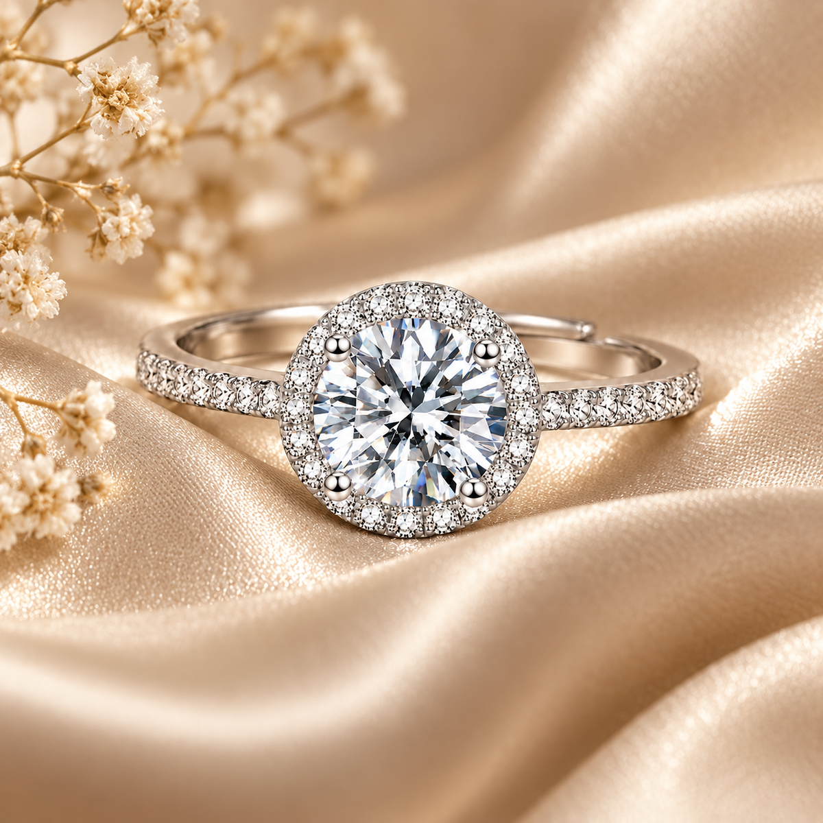 1ct Adjustable Coloured Moissanite Halo Engagement Ring
