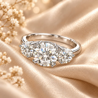 4ct Round Brilliant Moissanite Trilogy Engagement Ring