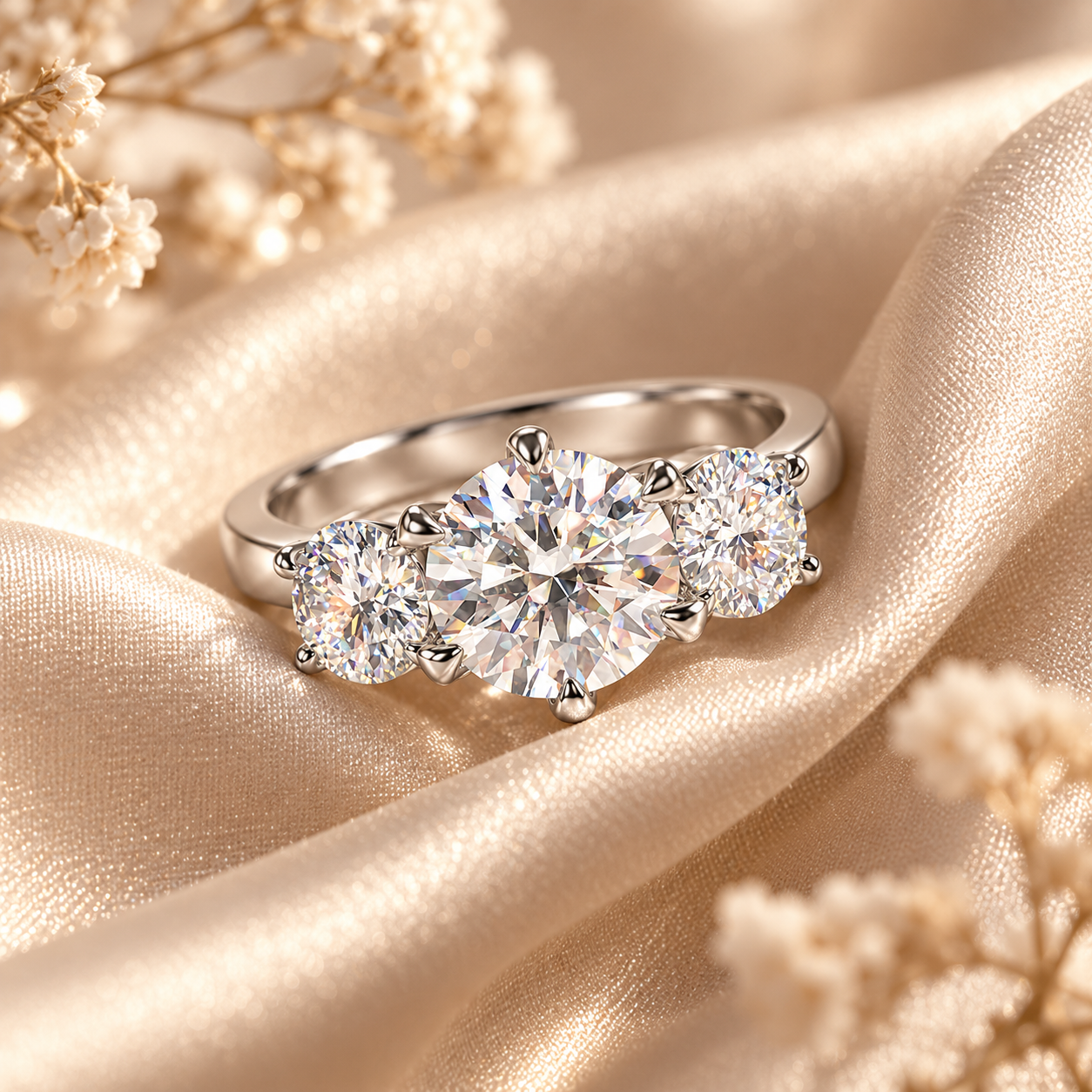 5ct Round Brilliant Moissanite Trilogy Engagement Ring