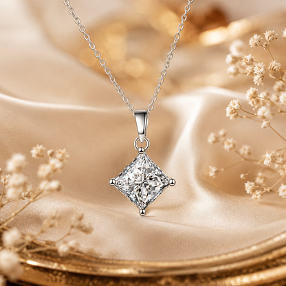 Princess Cut Moissanite Solitaire Pendant Necklace
