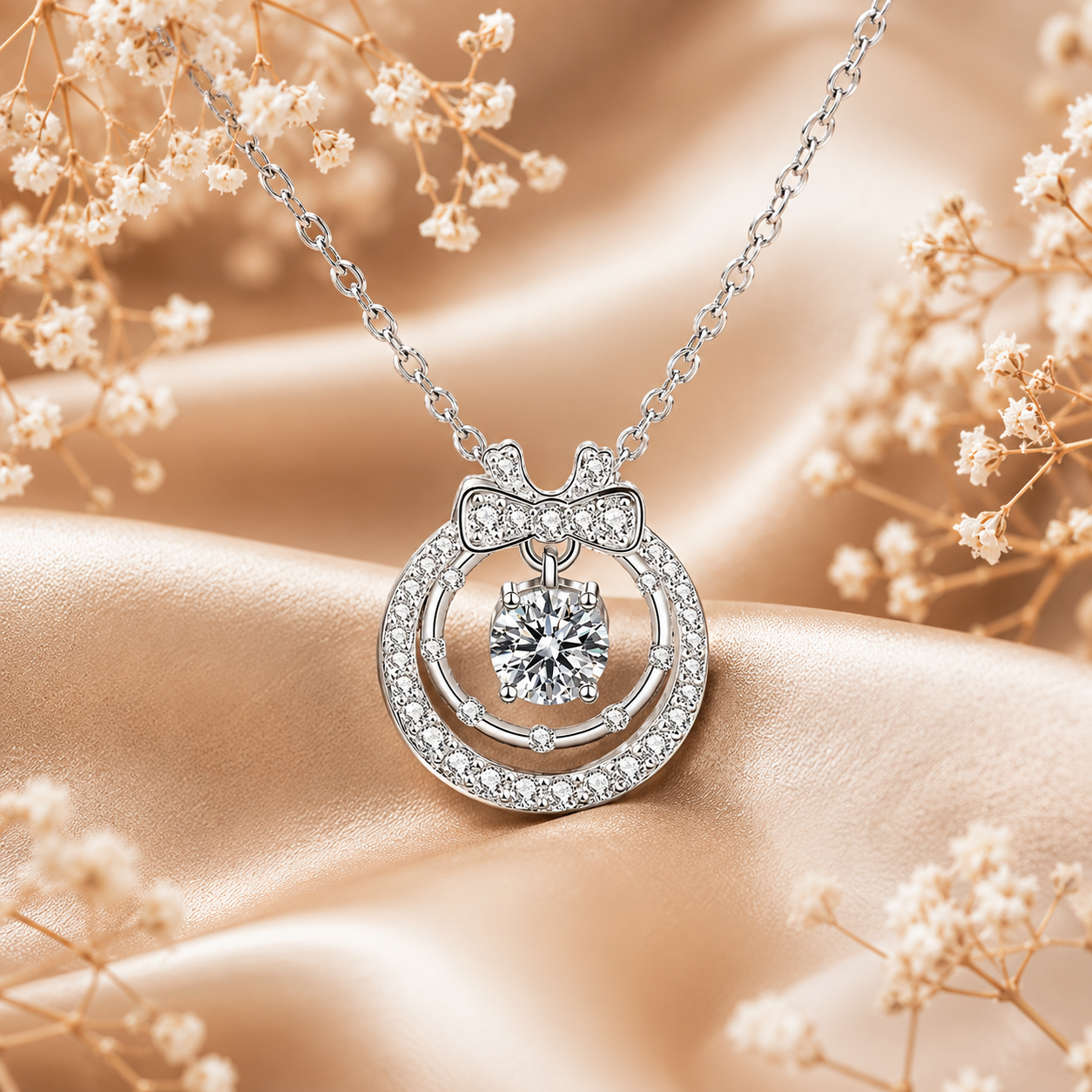 Floating Halo Moissanite Pendant Necklace