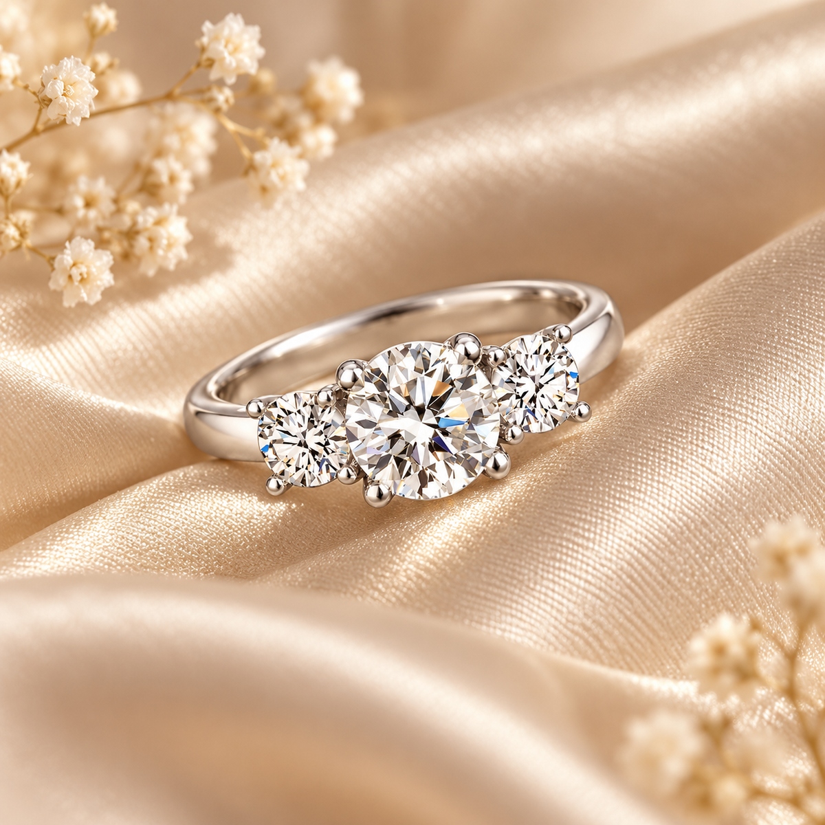 2ct Round Brilliant Moissanite Trilogy Engagement Ring