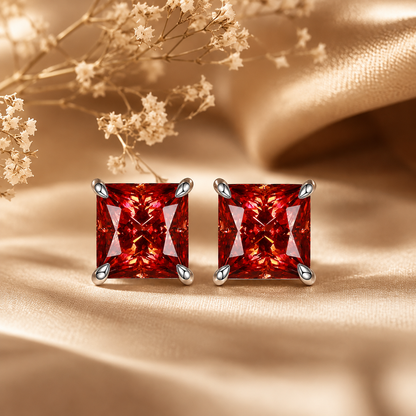 Princess Cut Coloured Moissanite Stud Earrings