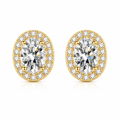 Oval Halo Moissanite Stud Earrings