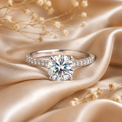 Round Brilliant Moissanite Pavé Solitaire Engagement Ring