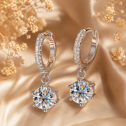Round Moissanite Hoop Drop Earrings