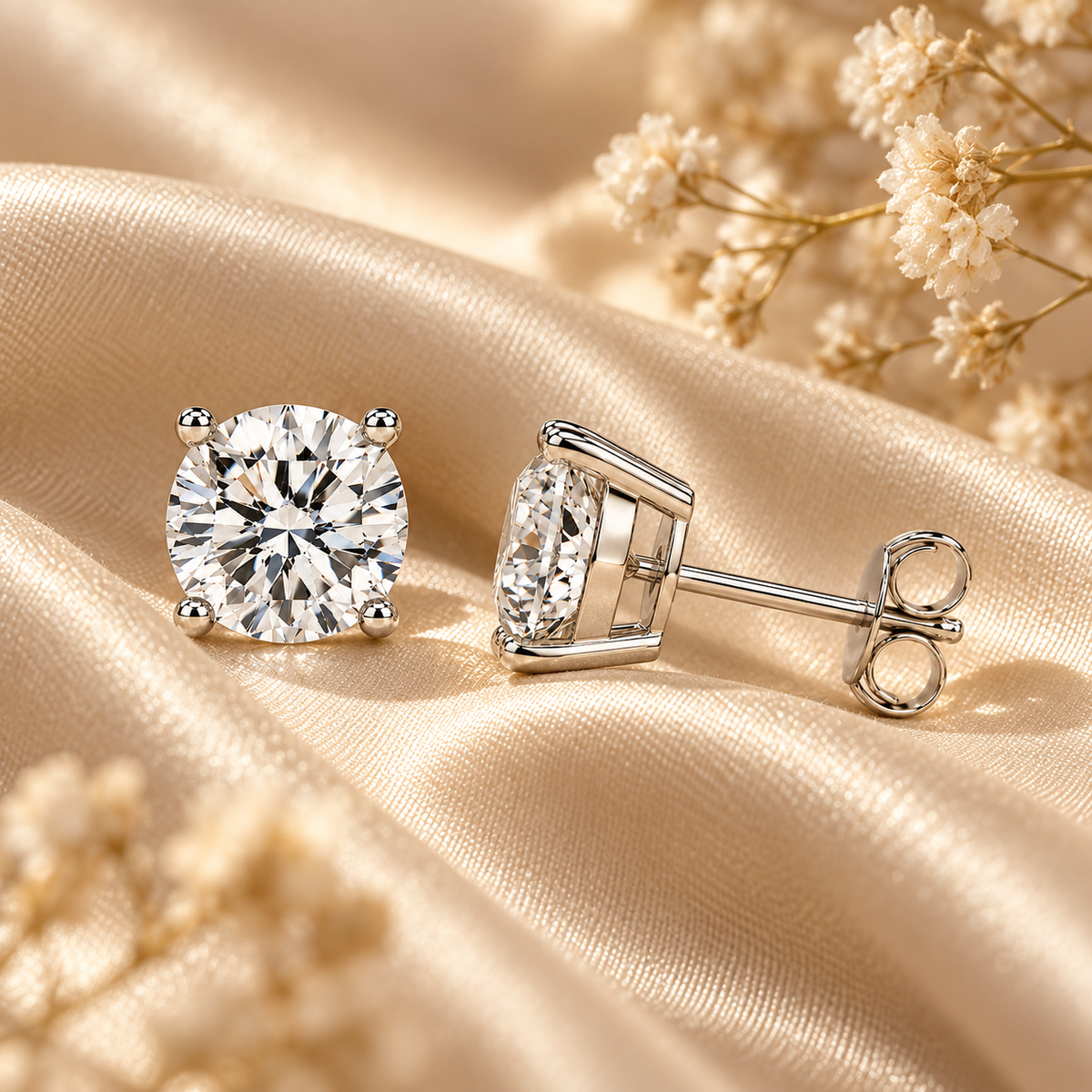 Four Prong Moissanite Solitaire Stud Earrings