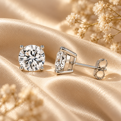 Four Prong Moissanite Solitaire Stud Earrings