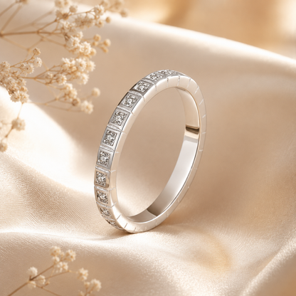 Round Brilliant Cut Moissanite Square Channel Half-Eternity Wedding Band
