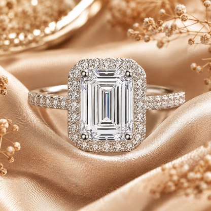 Emerald Halo Moissanite Engagement Ring