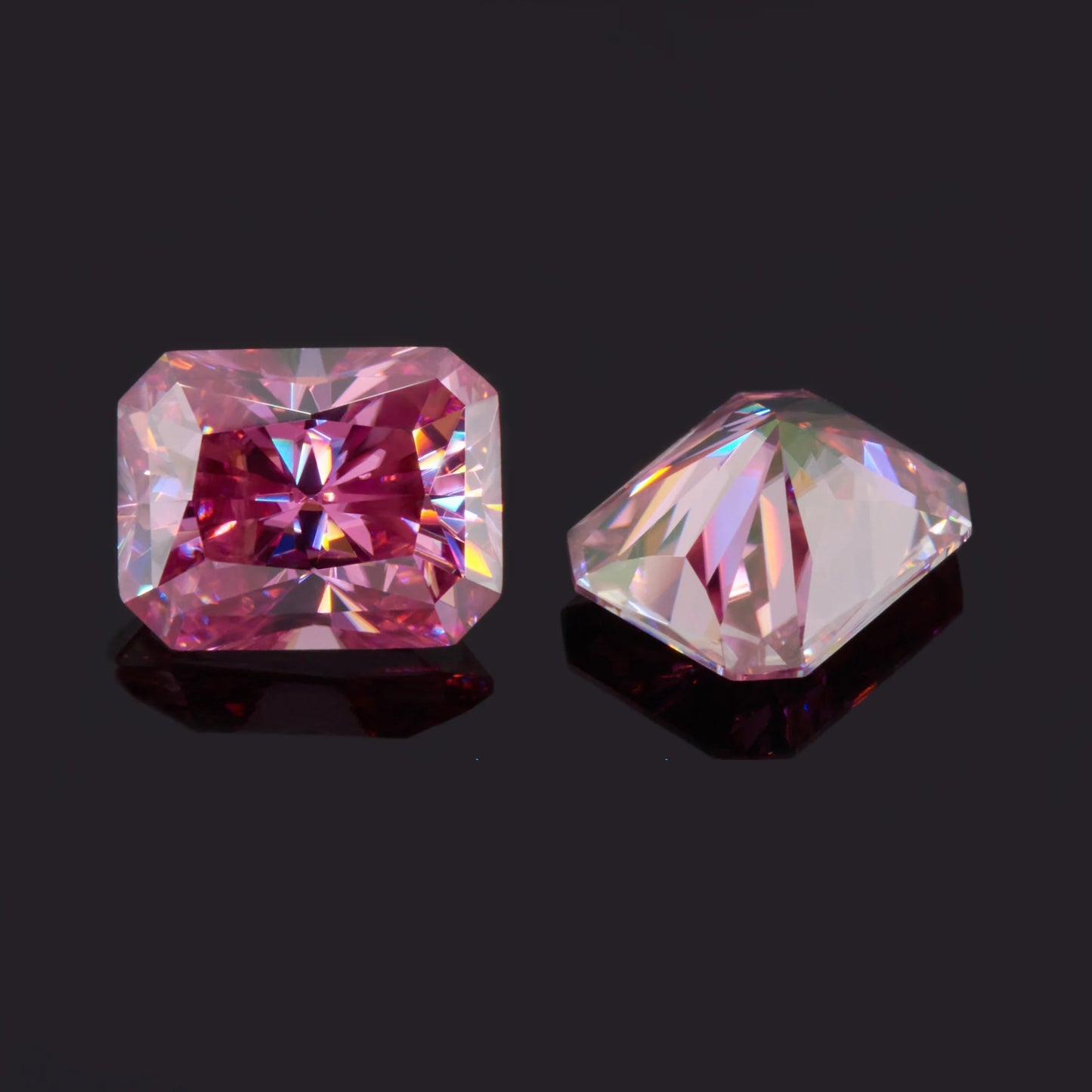 Vivid Pink Radiant Cut Moissanites