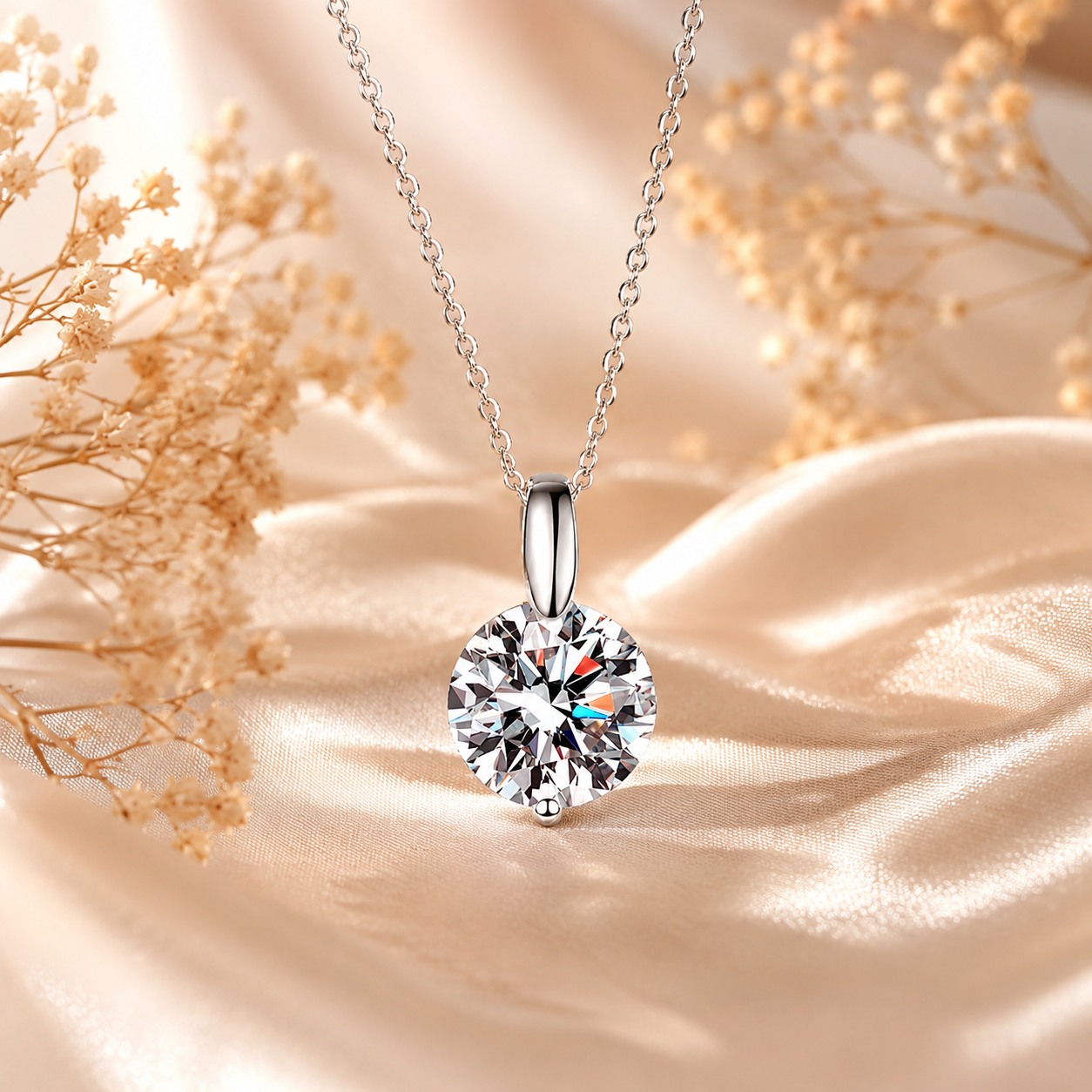 Round Brilliant Moissanite Solitaire Pendant Necklace
