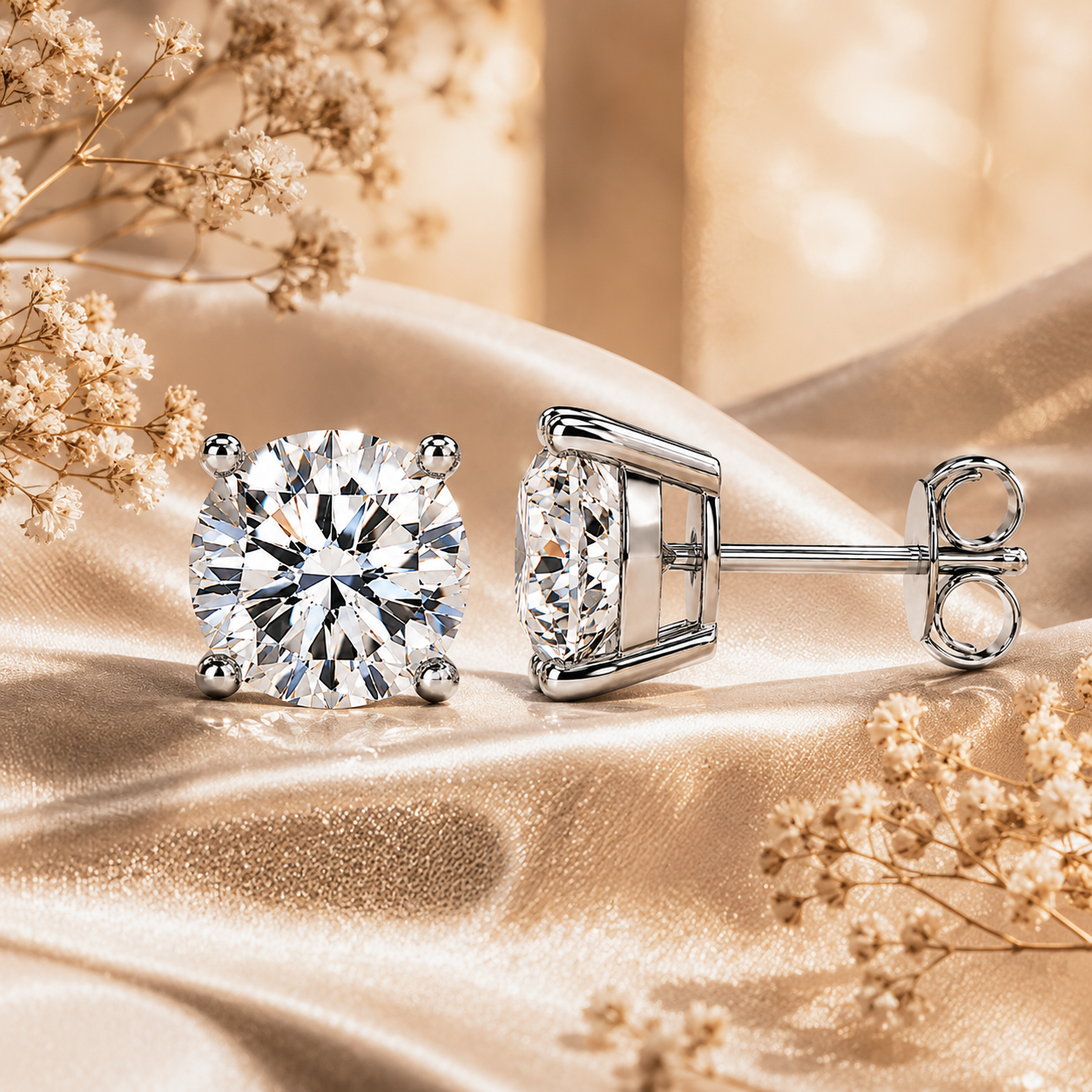 Four Prong Moissanite Solitaire Stud Earrings