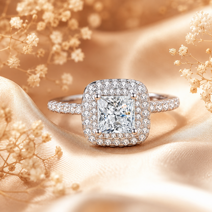 Princess Double Halo Moissanite Engagement Ring