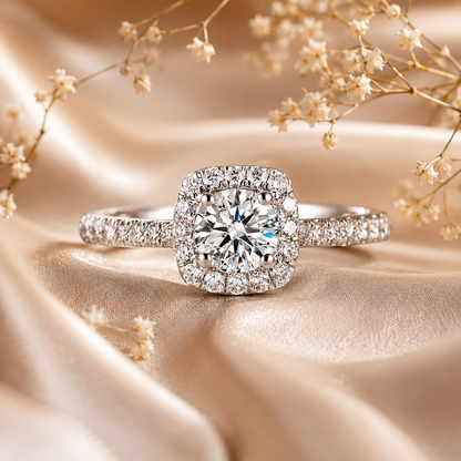 Cushion Halo Moissanite Engagement Ring