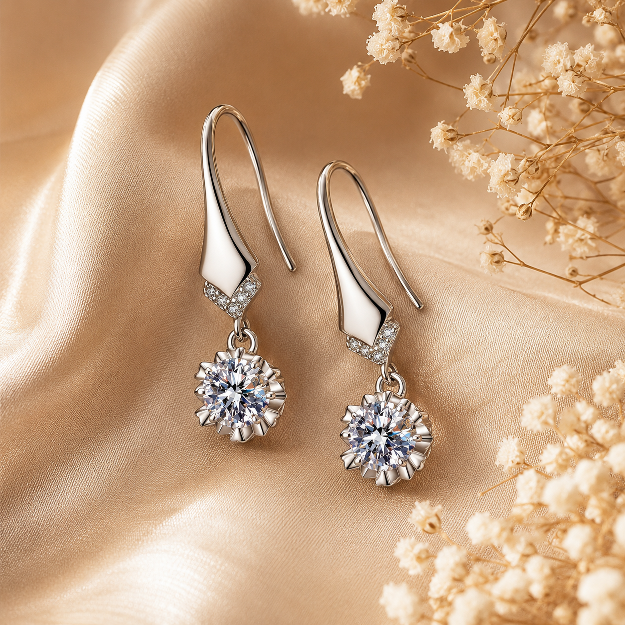Elegant Round Moissanite Drop Earrings