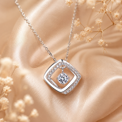 Floating Diamond Shape Moissanite Pendant Necklace