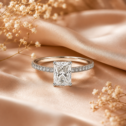 Radiant Cut Moissanite Pavé Solitaire Engagement Ring