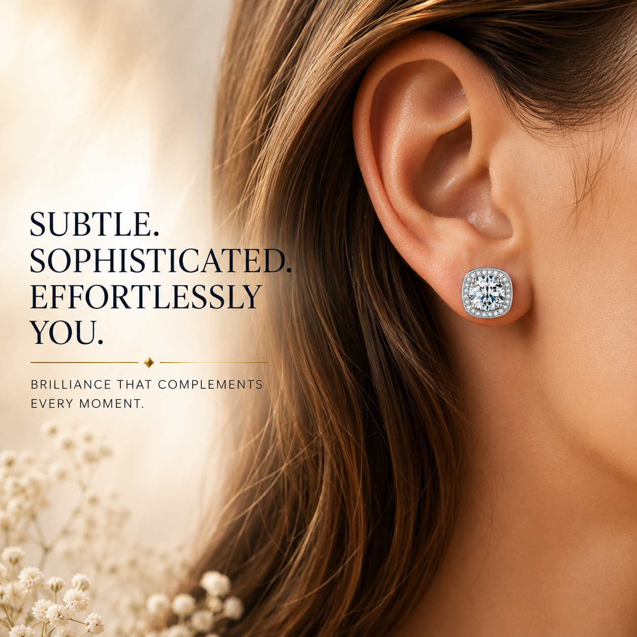 Halo Moissanite Stud Earrings – 925 Sterling Silver & Gold