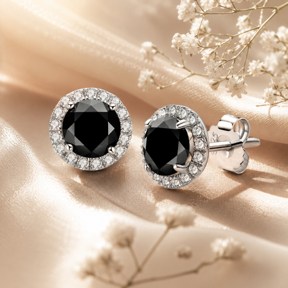 Black Halo Moissanite Stud Earrings