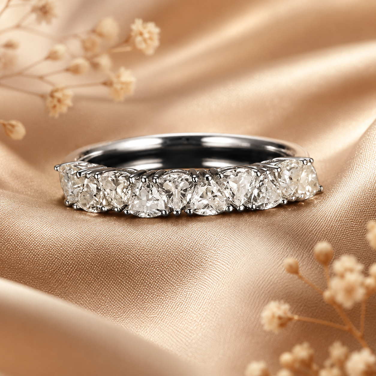 1ct Trillion Cut Moissanite Half-Eternity Wedding Band