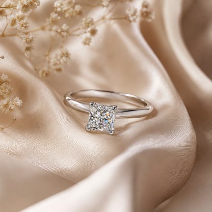 Princess Cut Moissanite Cathedral Solitaire Engagement Ring