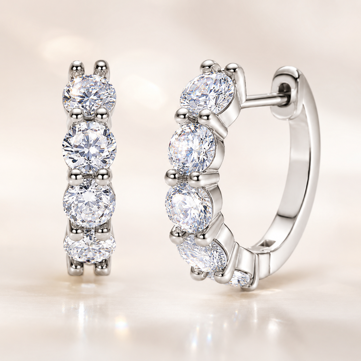 Five Stone Moissanite Hoop Earrings