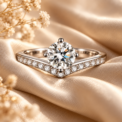 1ct Round Brilliant Moissanite Chevron Pavé Adjustable Ring