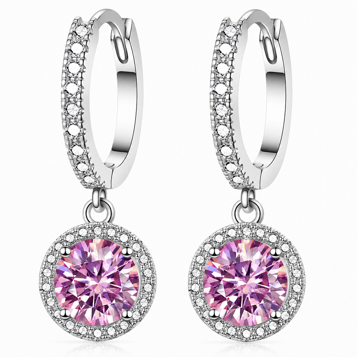 Halo Moissanite Hoop Drop Earrings