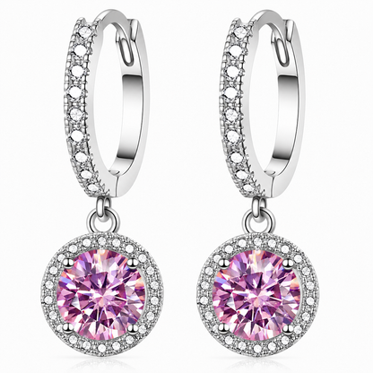Halo Moissanite Hoop Drop Earrings