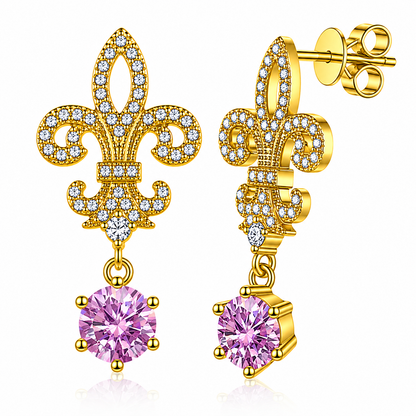 Fleur de Lis Moissanite Drop Earrings – 2.0ct Round Brilliant Dangle Earrings