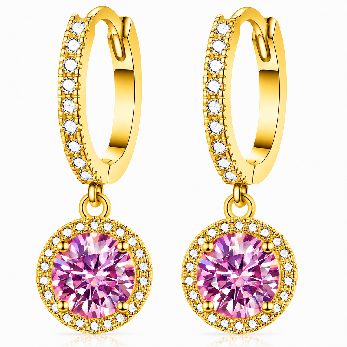 Halo Moissanite Hoop Drop Earrings