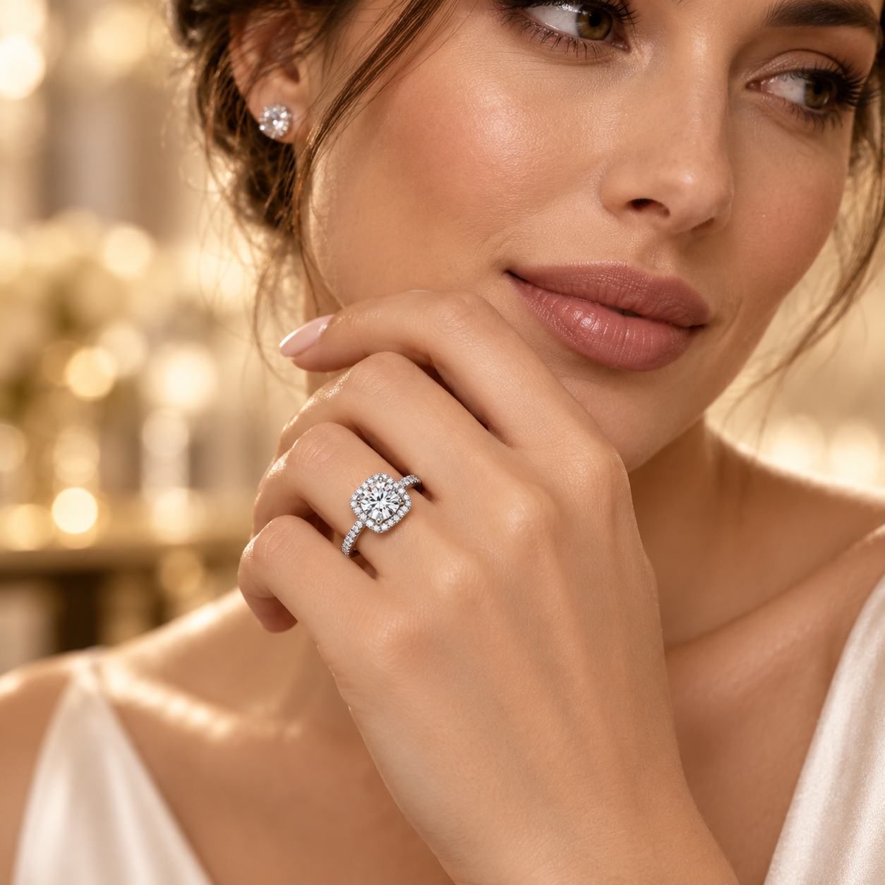 1ct Round Brilliant Moissanite Square Halo Adjustable Ring