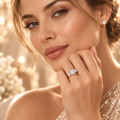 5ct Round Brilliant Moissanite Trilogy Engagement Ring