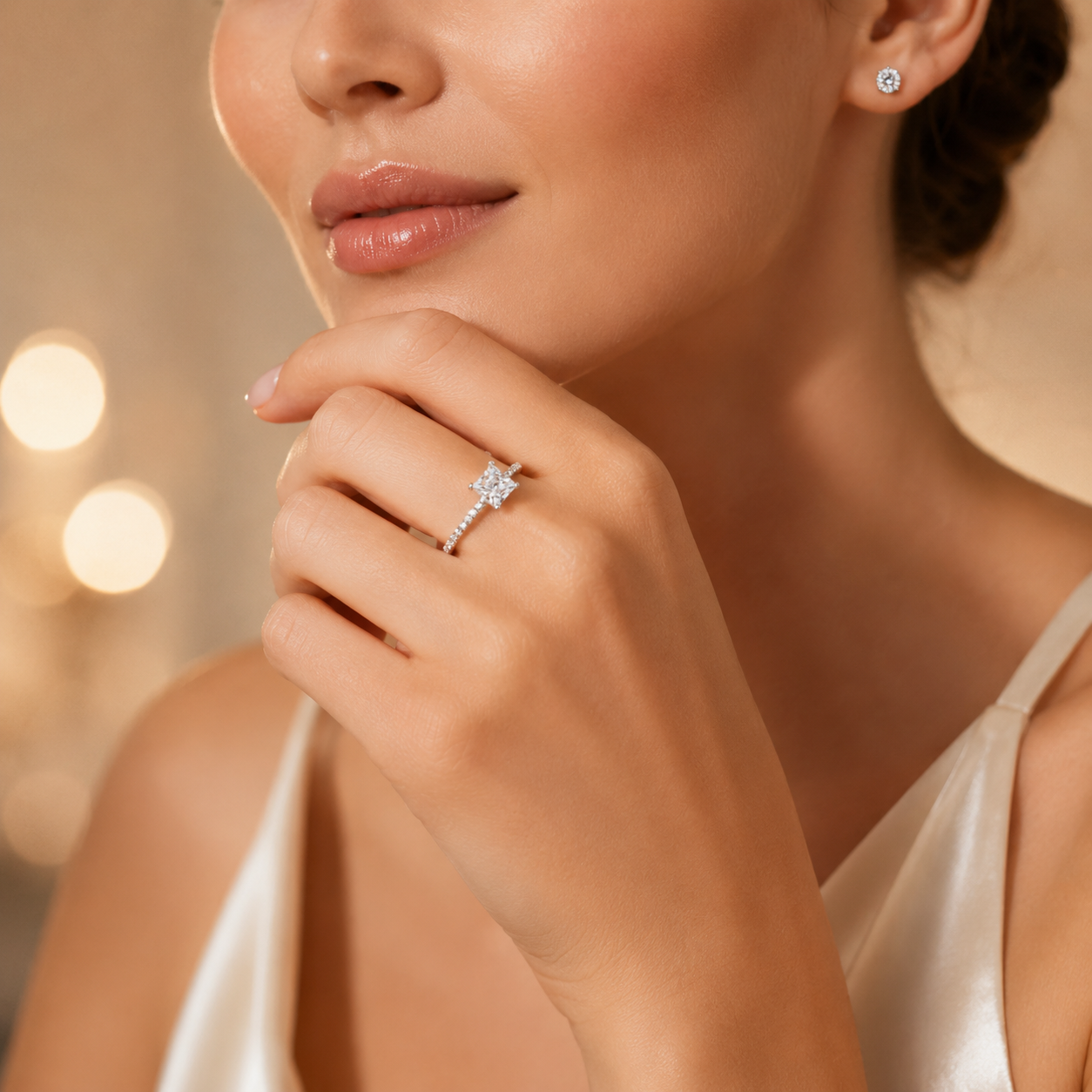 Princess Cut Moissanite Pavé Engagement Ring